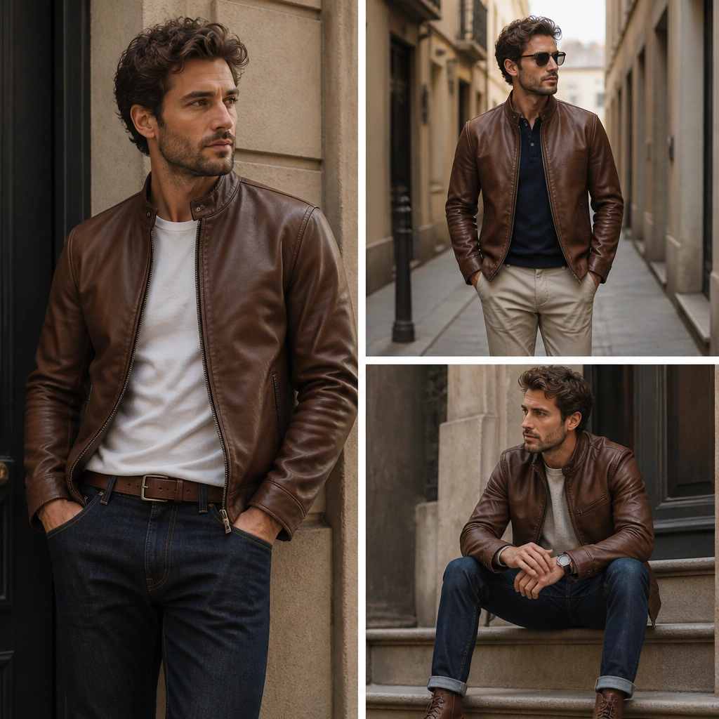 Easy Brown Leather Jacket Outfit Men Looks (Beginner-Friendly)