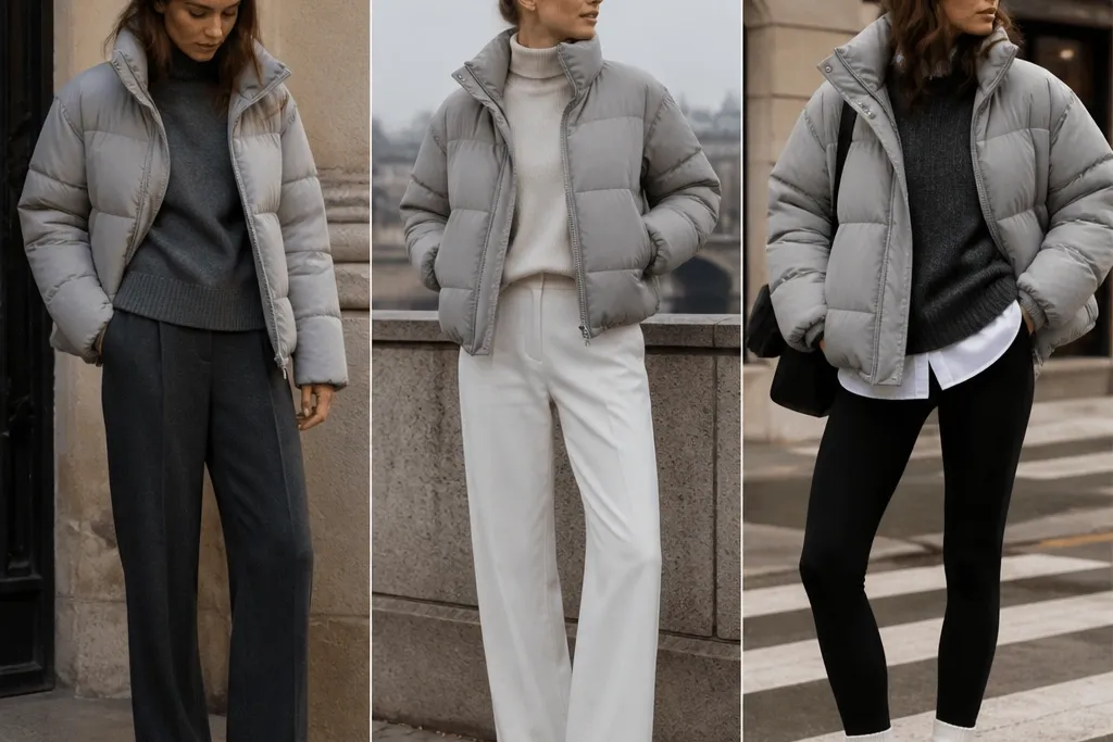 Grey Puffer Jacket Outfit Ideas